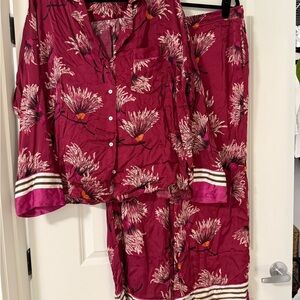 Anthropologie Burgundy Floral Pajama Set